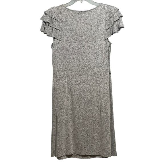 Loft Midi Dress Woman's Medium Speckle Gray Ruffled‎ Short Sleeves Belt Loops - Picture 2 of 5